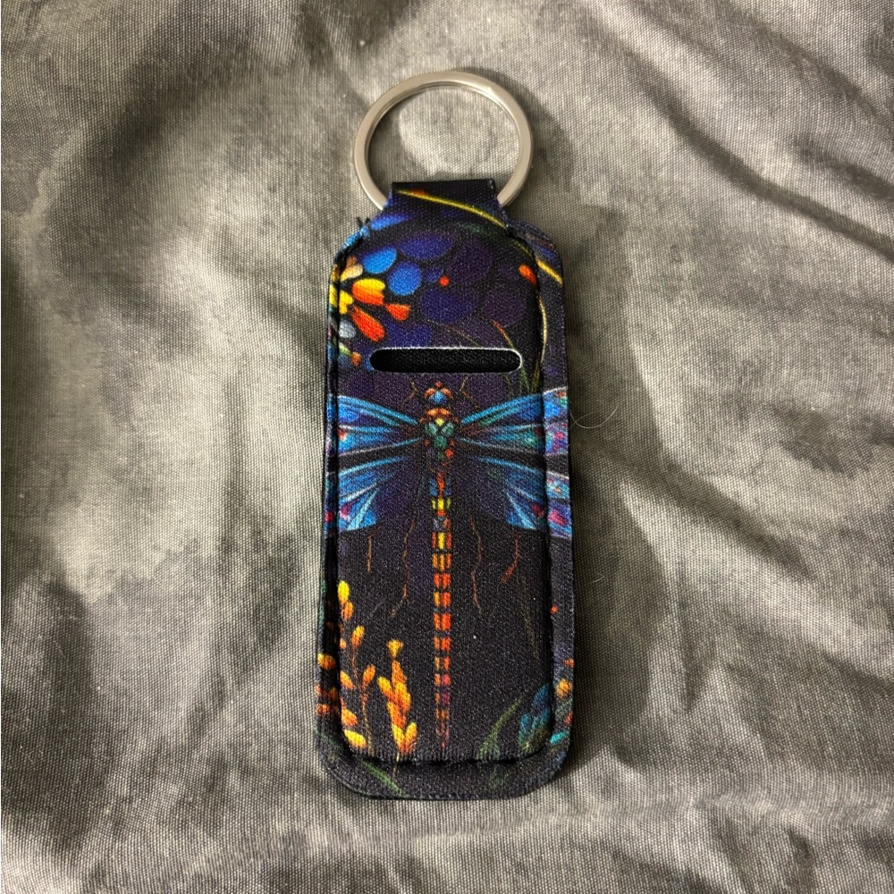 NWOT Dragonfly neoprene lipbalm/lipstick holder keychain